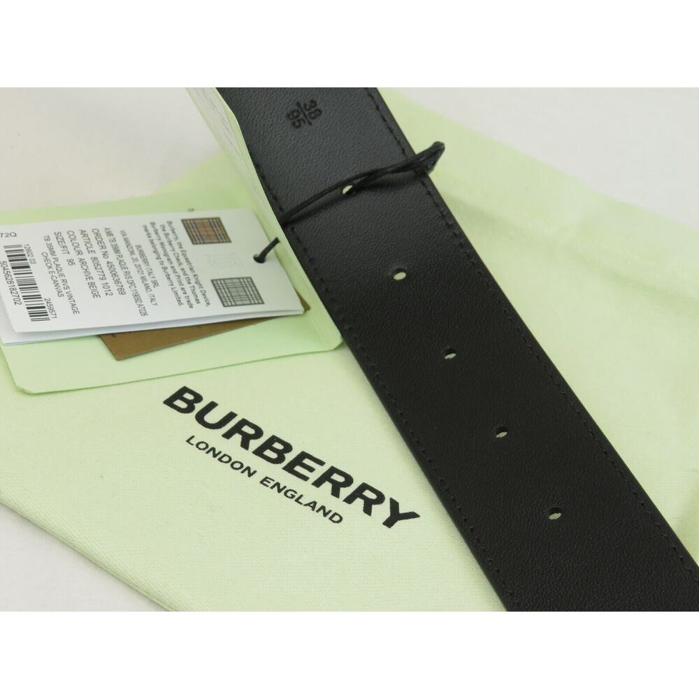 $580 BURBERRY TB 35 BEIGE CHECK BLACK LEATHER REVERSIBLE LOGO BUCKLE BELT 90/36 - Picture 8 of 13